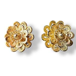 Van Lou Floral Filigree Gold Over Sterling Silver Stud Earrings